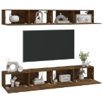 Mobili Porta TV a Parete 4 pz Rovere Fumo 100x30x30 cm