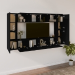 Set Mobili Porta TV 8pz Nero in Legno Multistrato