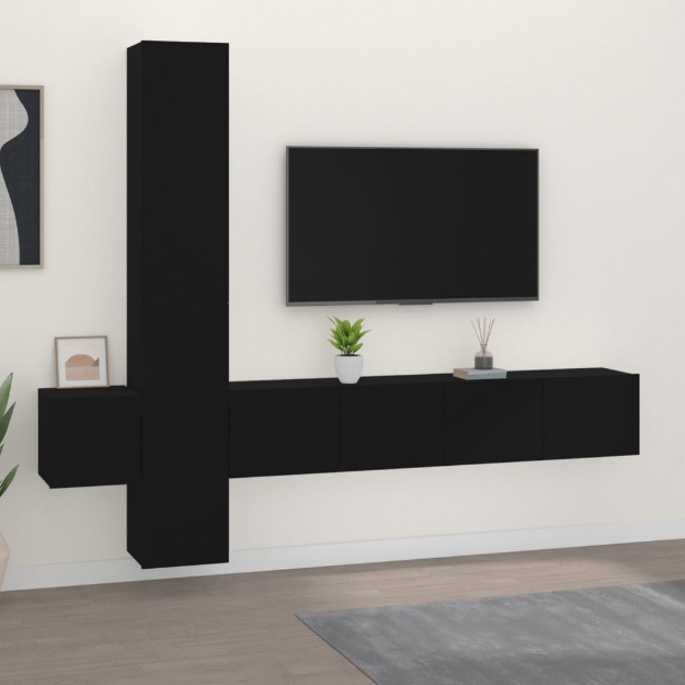 Set di Mobili Porta TV 5 pz Nero in Legno Multistrato