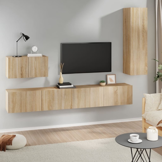 Set di Mobili Porta TV 4 pz Rovere Sonoma in Legno Multistrato