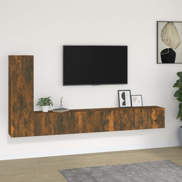 Set Mobili Porta TV 3 pz Rovere Fumo in Legno Multistrato