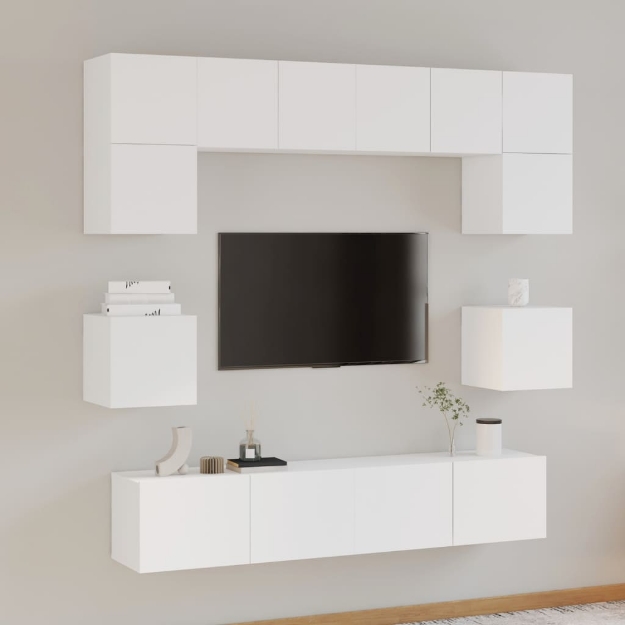 Set Mobili Porta TV 8pz Bianco in Legno Multistrato