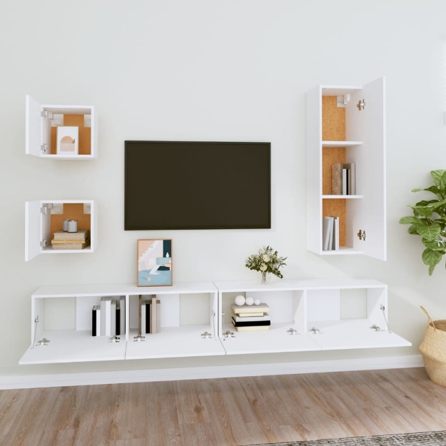 Set di Mobili Porta TV 5 pz Bianco in Legno Multistrato