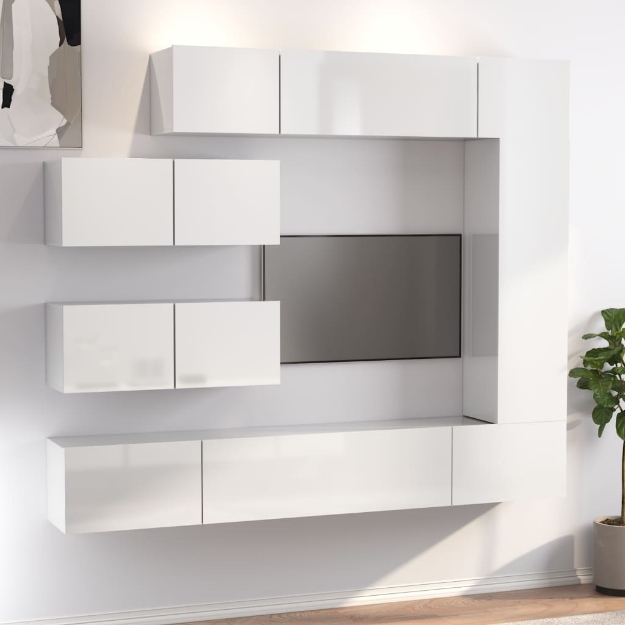 Set di Mobili Porta TV 7 pz Bianco Lucido in Legno Multistrato