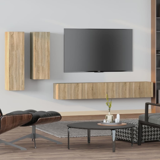 Set di Mobili Porta TV 4 pz Rovere Sonoma in Legno Multistrato