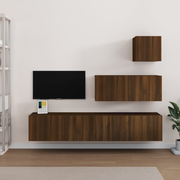 Set Mobili Porta TV 4 pz Rovere Marrone in Legno Multistrato