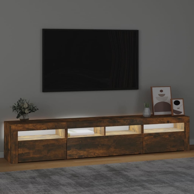 Mobile Porta TV con Luci LED Rovere Fumo 210x35x40 cm