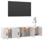 Set Mobili Porta TV 3 pz Bianco Lucido in Legno Multistrato