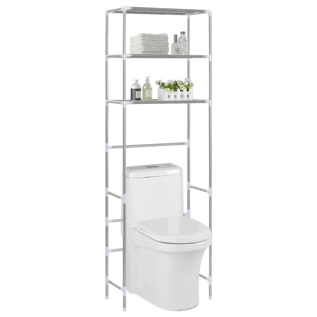 Scaffale per Bagno con 3 Ripiani Argento 53x28x169 cm