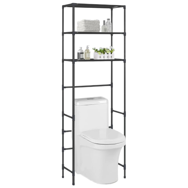 Scaffale per Bagno con 3 Ripiani Nero 53x28x169 cm