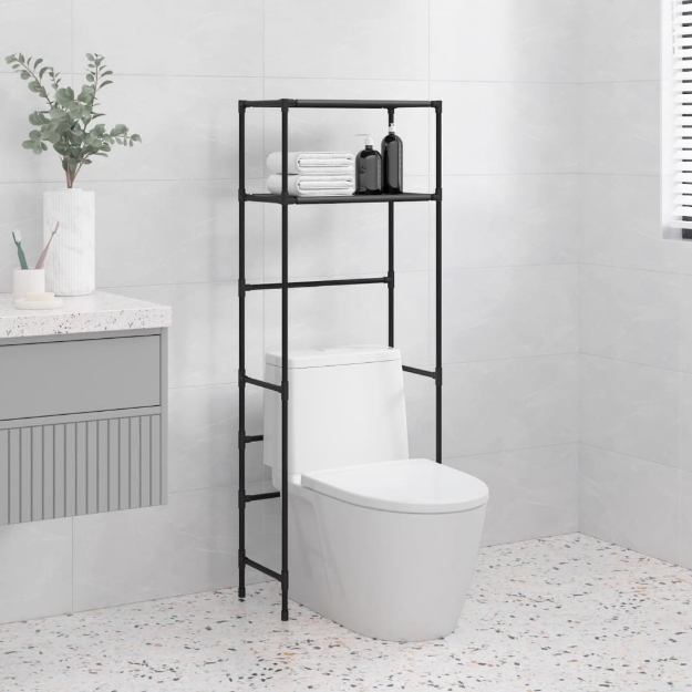 Rastrelliera per Bagno a 2 Livelli Nera 53,5x28x143 cm Ferro