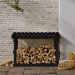 Portalegna Nero 108x64,5x77 cm in Legno Massello di Pino