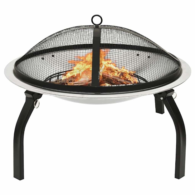 Braciere e Barbecue 2in1 e Attizzatoio 56x56x49cm Acciaio Inox