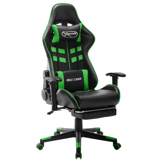 Sedia da Gaming con Poggiapiedi Nera e Verde in Similpelle