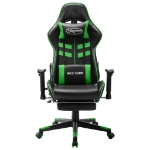 Sedia da Gaming con Poggiapiedi Nera e Verde in Similpelle