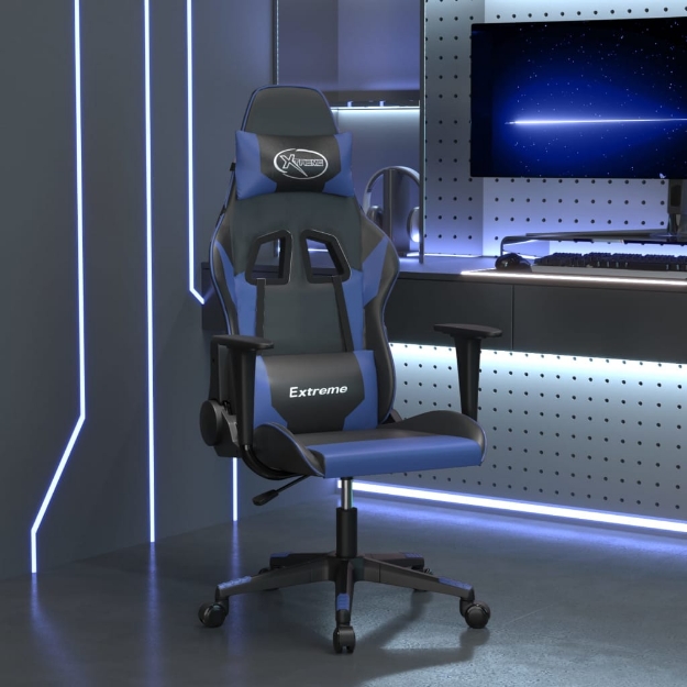 Sedia da Gaming Massaggiante Nero e Blu in Similpelle