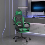 Sedia da Gaming Girevole con Poggiapiedi Nero Verde Similpelle