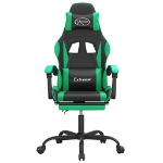 Sedia da Gaming Girevole con Poggiapiedi Nero Verde Similpelle