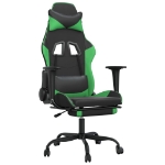 Sedia da Gaming con Poggiapiedi Nero e Verde in Similpelle