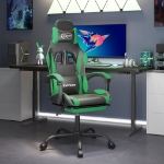 Sedia da Gaming con Poggiapiedi Nero e Verde in Similpelle