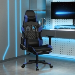 Sedia da Gaming con Poggiapiedi Nero e Blu in Similpelle