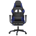 Sedia da Gaming con Poggiapiedi Nero e Blu in Similpelle