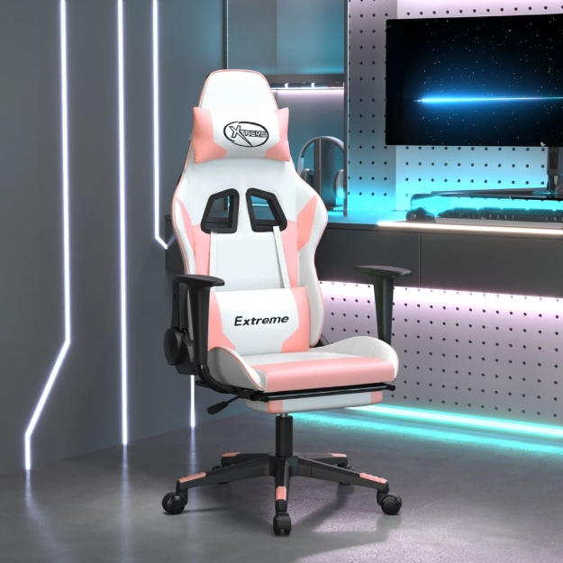 Sedia da Gaming Massaggio Poggiapiedi Bianco e Rosa Similpelle