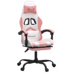 Sedia da Gaming Girevole Poggiapiedi Bianca e Rosa Similpelle