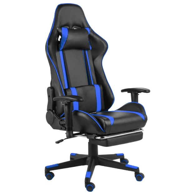 Sedia da Gaming Girevole con Poggiapiedi Blu in PVC