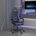 Sedia da Gaming Girevole con Poggiapiedi Nero e Blu Similpelle