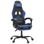 Sedia da Gaming Girevole con Poggiapiedi Nero e Blu Similpelle