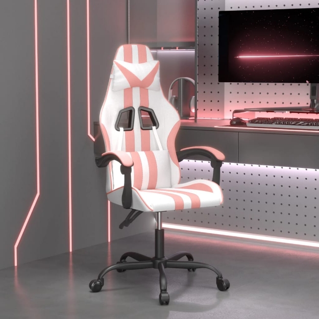 Sedia da Gaming Bianco e Rosa in Similpelle