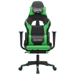 Sedia da Gaming con Poggiapiedi Nero e Verde in Similpelle