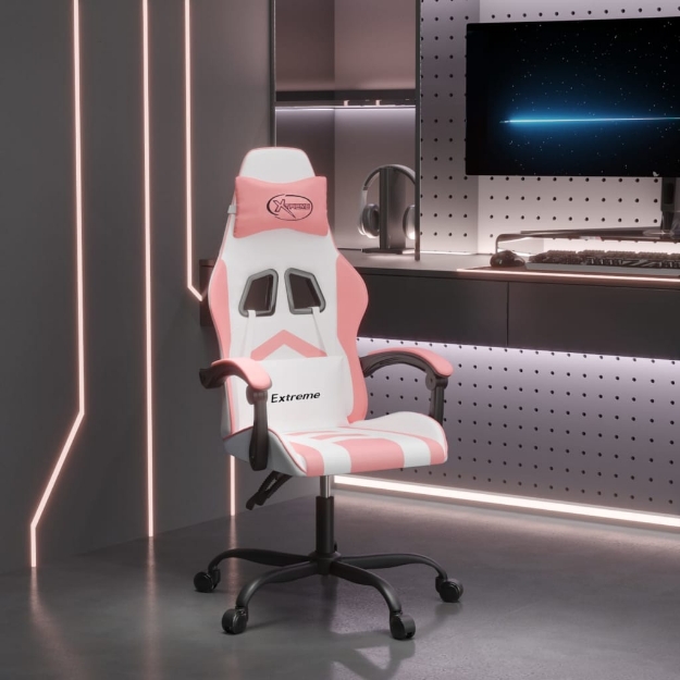 Sedia da Gaming Bianco e Rosa in Similpelle