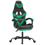 Sedia da Gaming Girevole con Poggiapiedi Nero Verde Similpelle