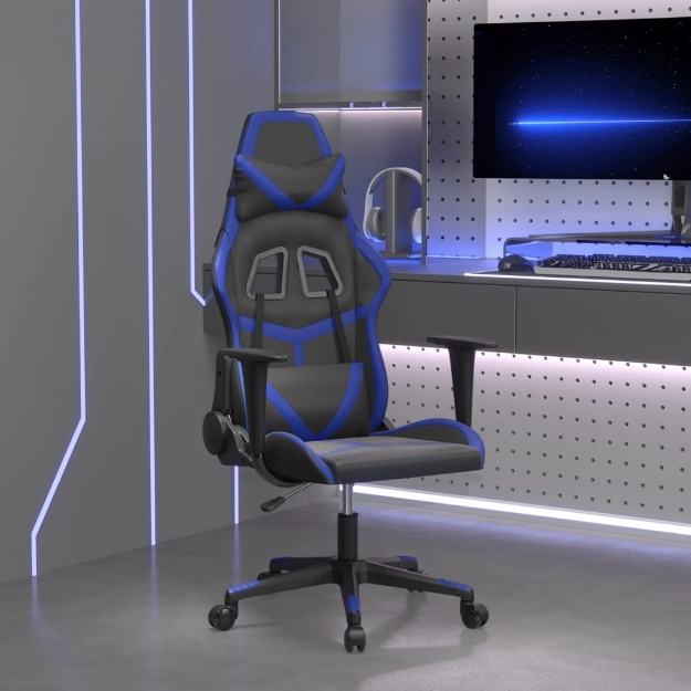 Sedia da Gaming Massaggiante Nero e Blu in Similpelle