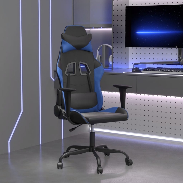 Sedia da Gaming Massaggiante Nero e Blu in Similpelle