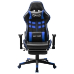 Sedia da Gaming con Poggiapiedi Blu e Nera in Similpelle