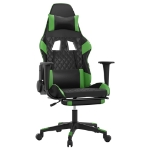 Sedia da Gaming con Poggiapiedi Nero e Verde in Similpelle