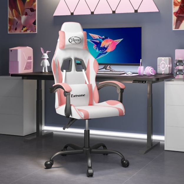 Sedia da Gaming Bianco e Rosa in Similpelle