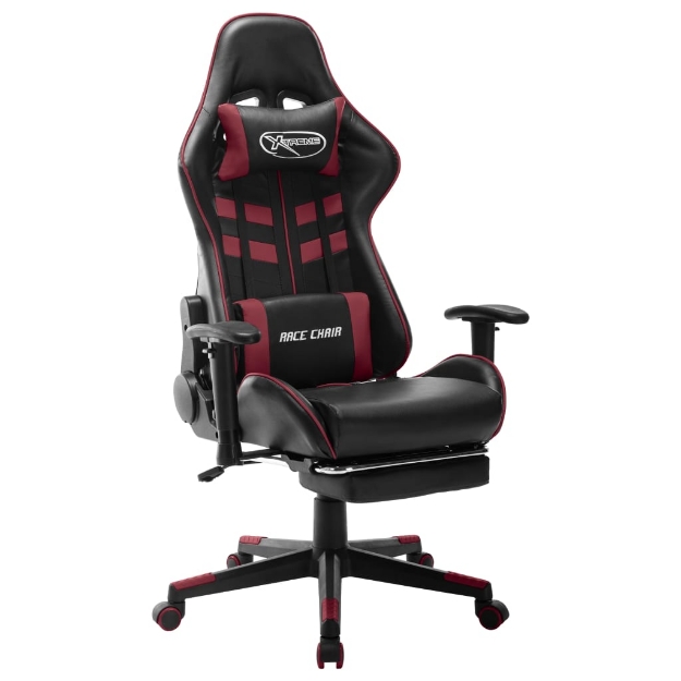 Sedia da Gaming con Poggiapiedi Nera e Rosso Vino in Similpelle