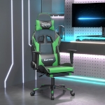 Sedia da Gaming Massaggio Poggiapiedi Nero e Verde Similpelle