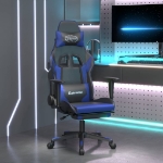 Sedia da Gaming con Poggiapiedi Nero e Blu in Similpelle