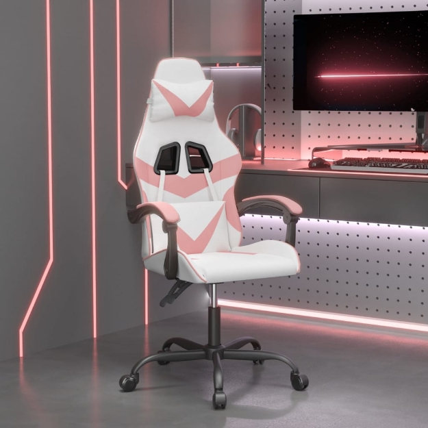 Sedia da Gaming Bianco e Rosa in Similpelle