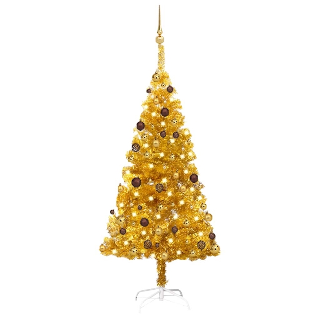 Albero di Natale Preilluminato con Palline Oro 150 cm PET