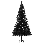 Albero di Natale Preilluminato con Palline Nero 210 cm PVC