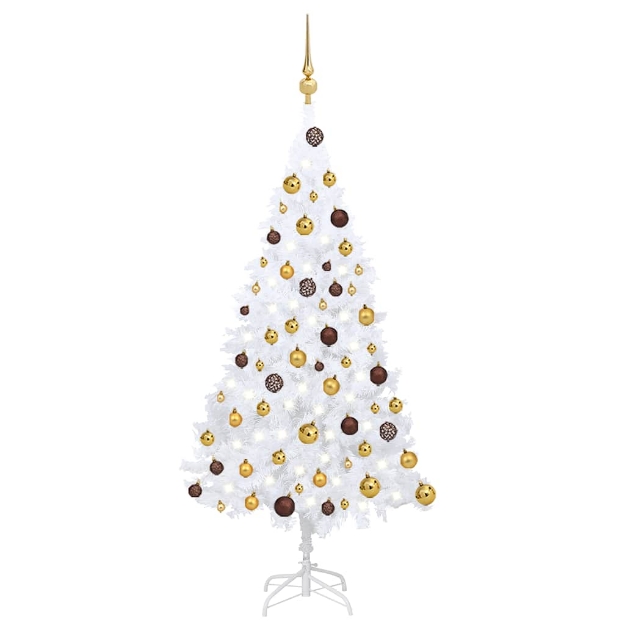 Albero di Natale Preilluminato con Palline Bianco 120 cm PVC