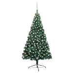 Albero di Natale a Metà Preilluminato con Palline Verde 210 cm