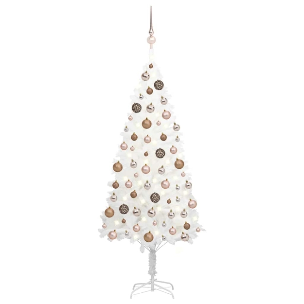 Albero di Natale Preilluminato con Palline Bianco 180 cm