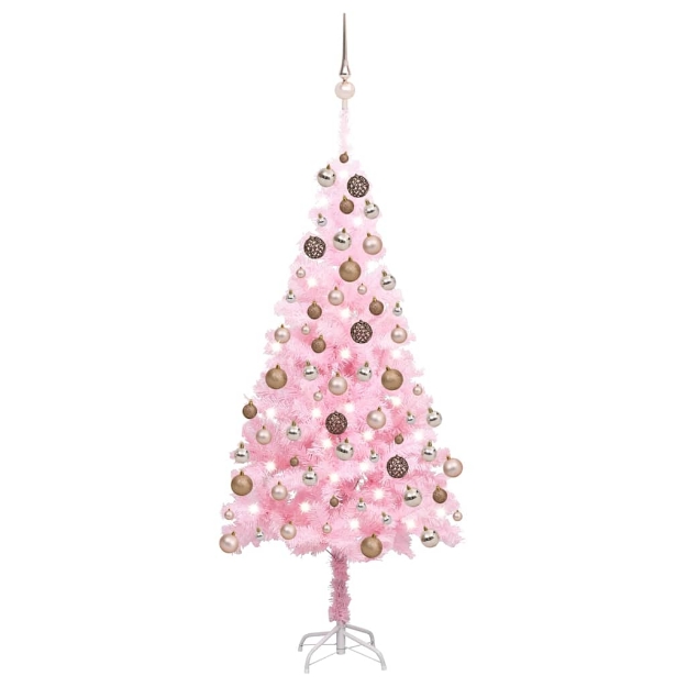 Albero di Natale Preilluminato con Palline Rosa 180 cm PVC